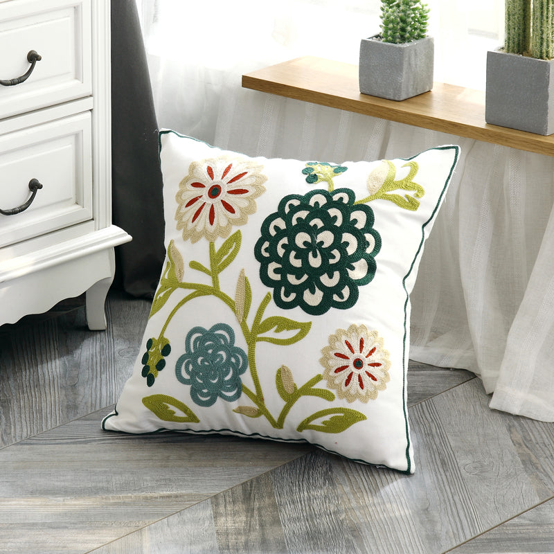 Embroidered Cotton Pillow Cushion Cover