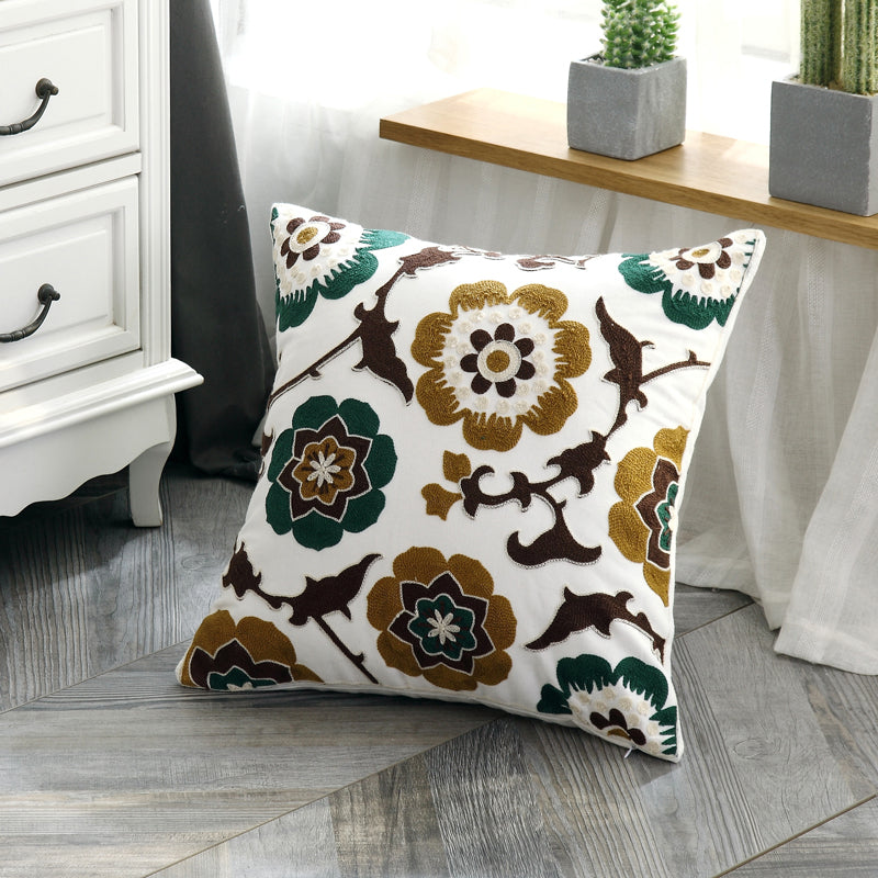 Embroidered Cotton Pillow Cushion Cover