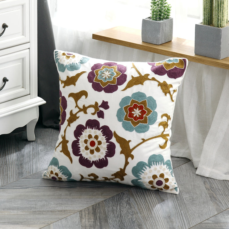 Embroidered Cotton Pillow Cushion Cover
