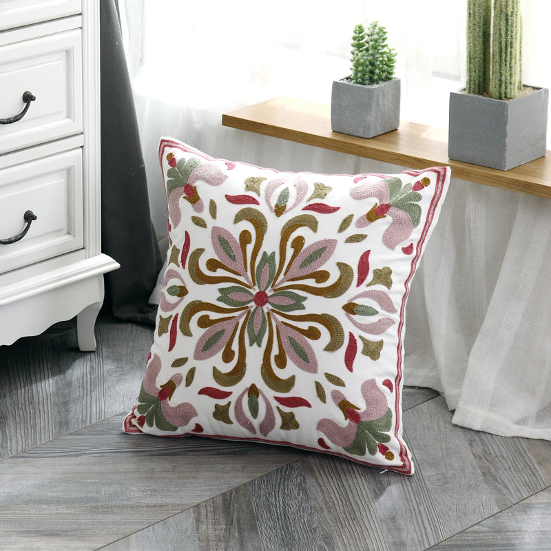 Embroidered Cotton Pillow Cushion Cover