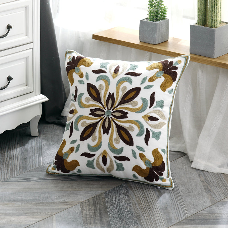 Embroidered Cotton Pillow Cushion Cover