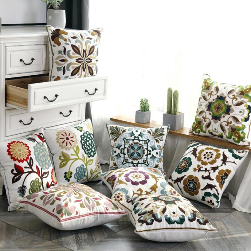Embroidered Cotton Pillow Cushion Cover