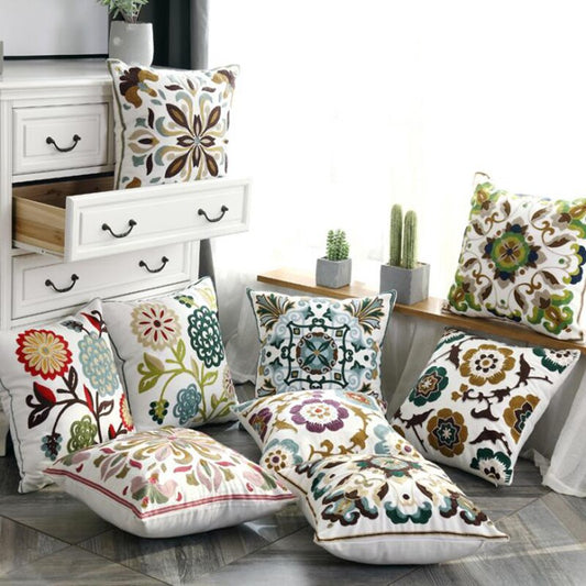 Embroidered Cotton Pillow Cushion Cover