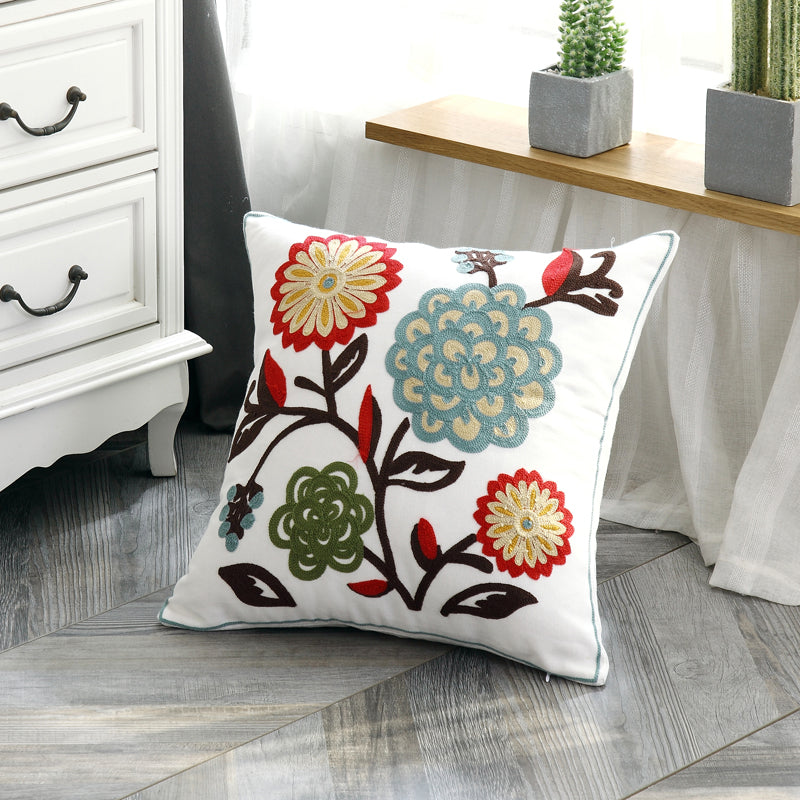 Embroidered Cotton Pillow Cushion Cover